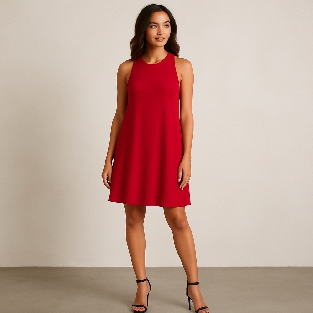Norma Kamali Timeless Red Racerback Swing Dress Minimalist A-Line Silhouette, S